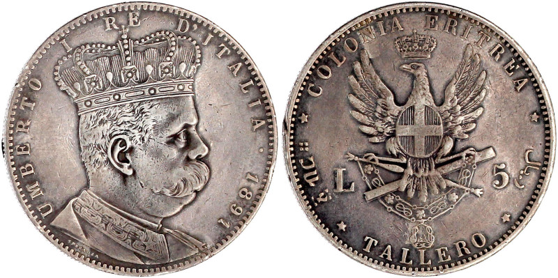 5 Lire/Tallero 1891. sehr schön, kl. Randfehler, schöne Patina. Davenport. 27. P...