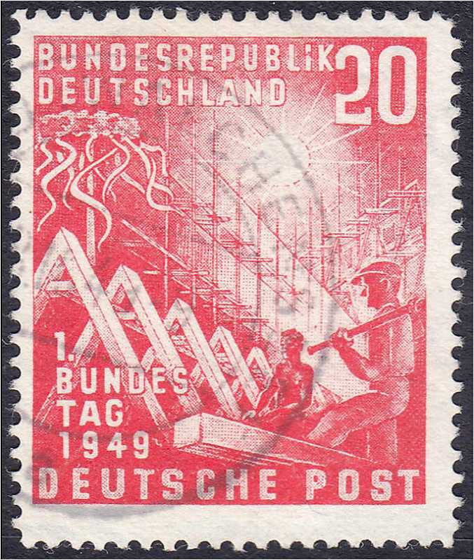 20 Pf. Bundestag 1949, sauber gestempelt mit Plattenfehler ,,I" (kleines ,,i" in...