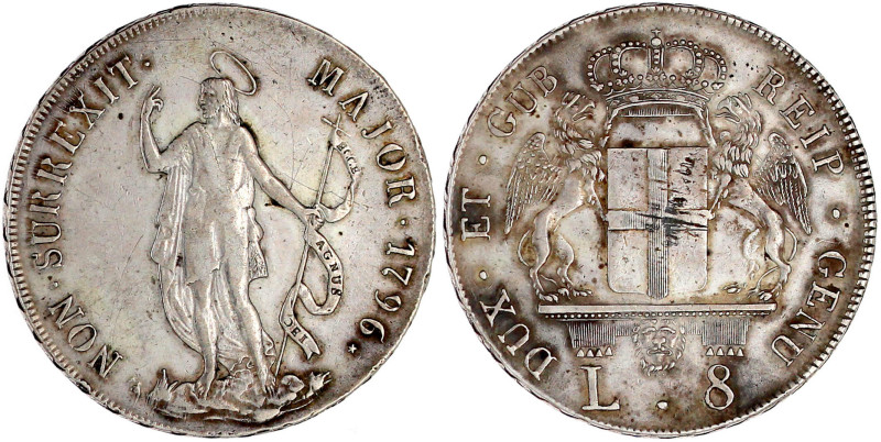 8 Lire 1796. 33,28 g. sehr schön, min. justiert. Lunardi 364. Davenport. 1370.