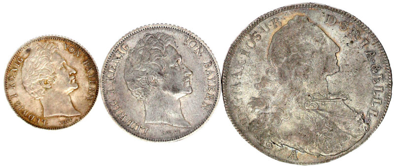 3 Silbermünzen: 1/2 Gulden 1846, Gulden 1842, Madonnentaler 1764 A. sehr schön u...