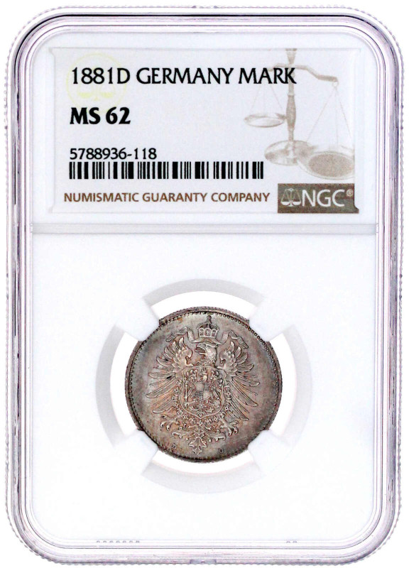 1881 D. Im NGC-Blister mit Grading MS 62. vorzüglich/Stempelglanz, schöne Patina...