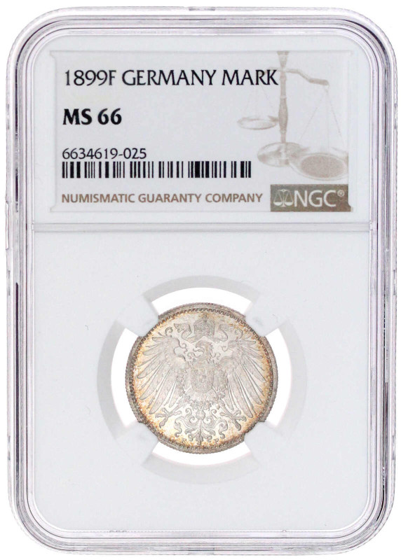 1899 F. Im NGC-Blister mit Grading MS 66. Stempelglanz, Prachtexemplar. Jaeger 1...