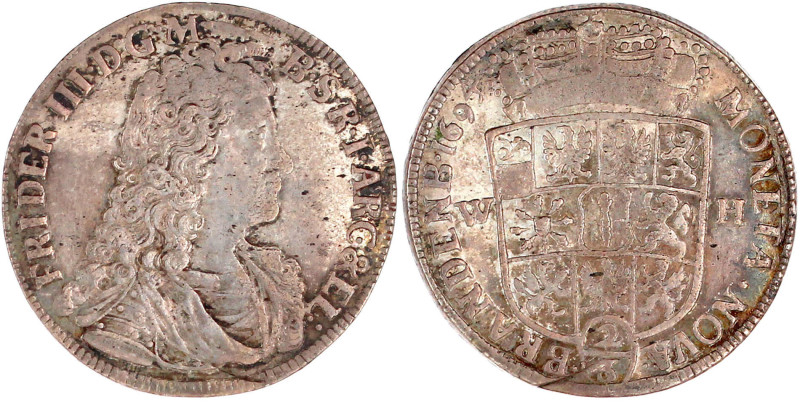 2/3 Taler 1694 WH, Emmerich. sehr schön/vorzüglich, schöne Patina. v. Schrötter ...