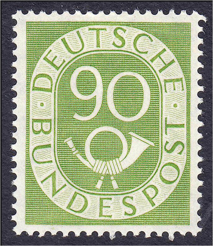 90 Pf. Posthorn 1951, tadellos in postfrischer Erhaltung, unsigniert. Mi. 550,-€...