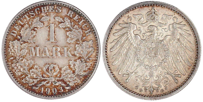 1903 G vorzüglich/Stempelglanz, schöne Patina. Jaeger 17.