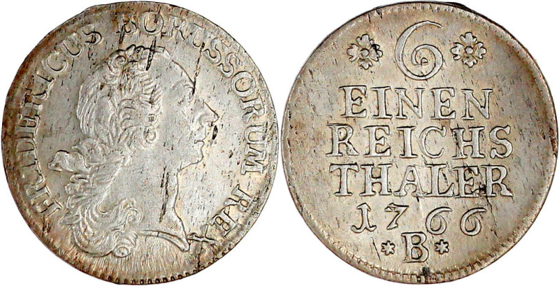 1/6 Taler 1766 B. Breslau. vorzüglich, leichte Schrötlingsfehler. Olding 93.