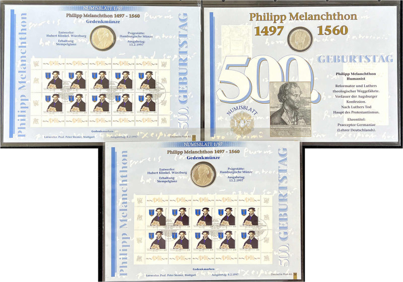 3 X Numisblatt der Deutschen Post: 1/97, Melanchthon. Stempelglanz