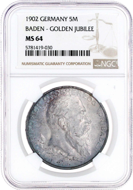 5 Mark 1902. 50 jähriges Regierungsjubiläum. Im NGC-Blister mit Grading MS 64. J...