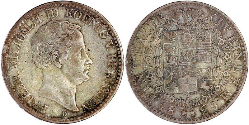 Taler 1829 D, Düsseldorf. sehr schön, selten. Jaeger 62. Thun 250 D. AKS 17. Old...