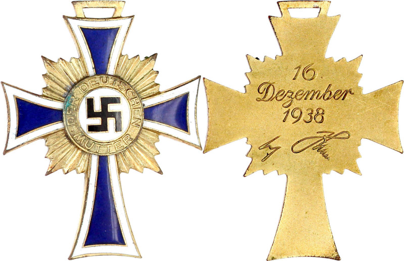 Mutterkreuz in Gold 1938. vorzüglich. Niemann 6.02.30a.