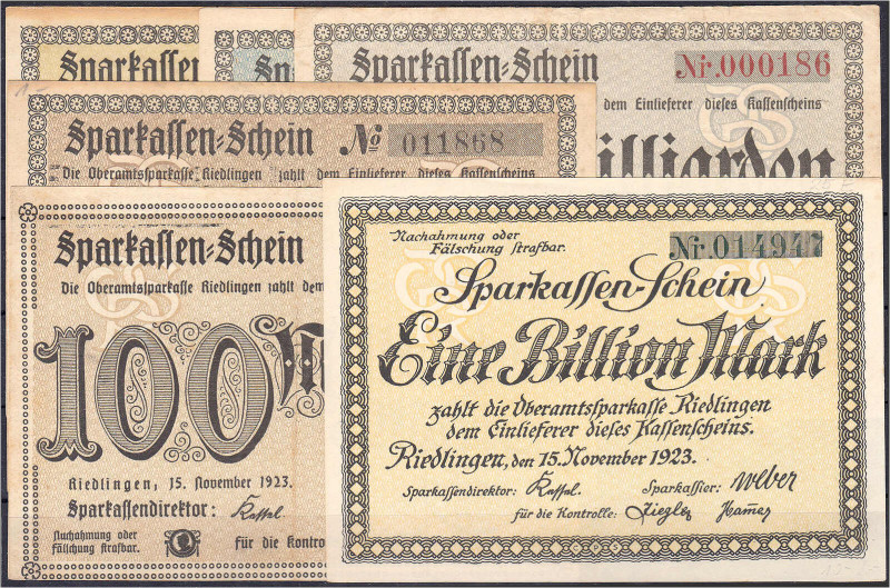 Oberamtssparkasse, 6 Scheine zu 1, 2x 20, 50, 100 Mio. und 1 Bio. Mark 1923. I- ...