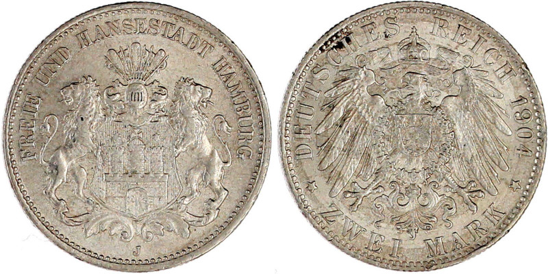 2 Mark 1904 J. vorzüglich/Stempelglanz, winz. Randfehler. Jaeger 63.