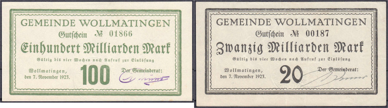 Gemeinde, 20 u. 100 Mrd. Mark 7.11.1923. II u. I-, sehr selten. Keller 5707.