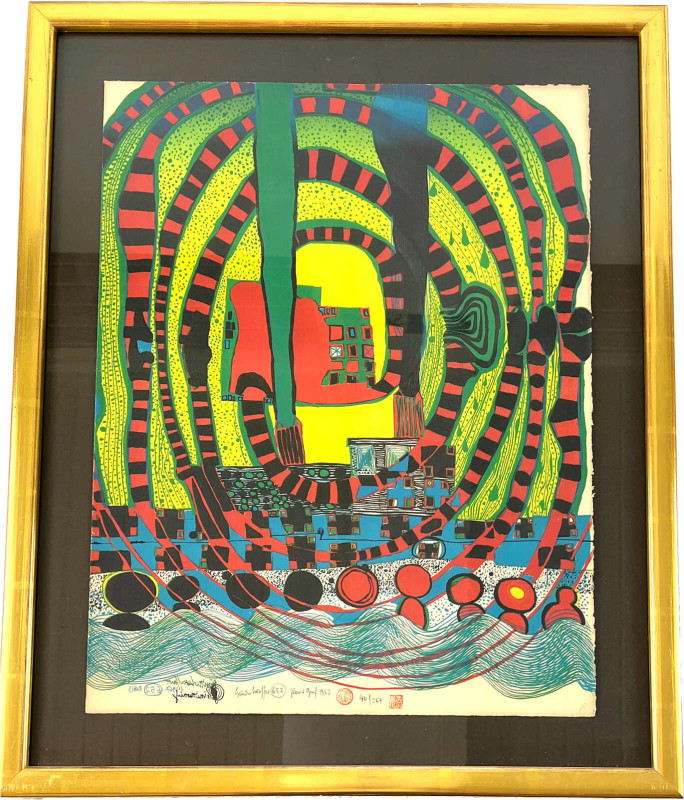 Farb-Lithografie "Seereise II - Reise zur See und mit der Bahn" 1967 von Frieden...