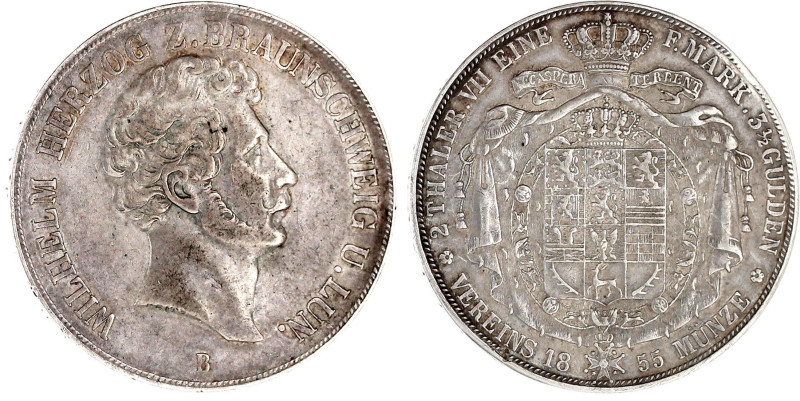 Vereinsdoppeltaler 1855 B. sehr schön. Jaeger 251. Thun 119. AKS 73.