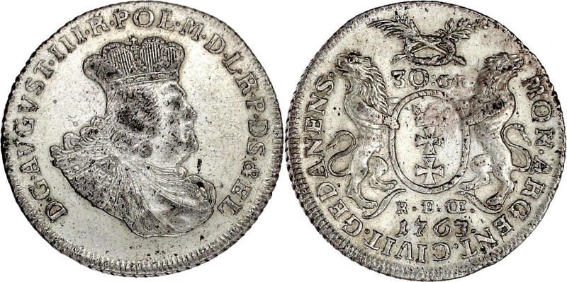 30 Groschen 1763. sehr schön, selten. Dutkowski/Suchanek 425. Kopicki 7780.