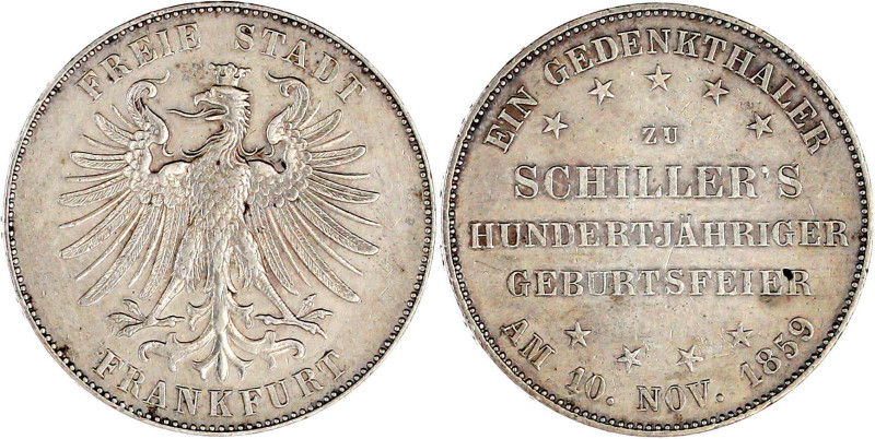 Vereinstaler 1859. Schillers 100 J. Geburtstag. vorzüglich. Jaeger 50. Thun 139....