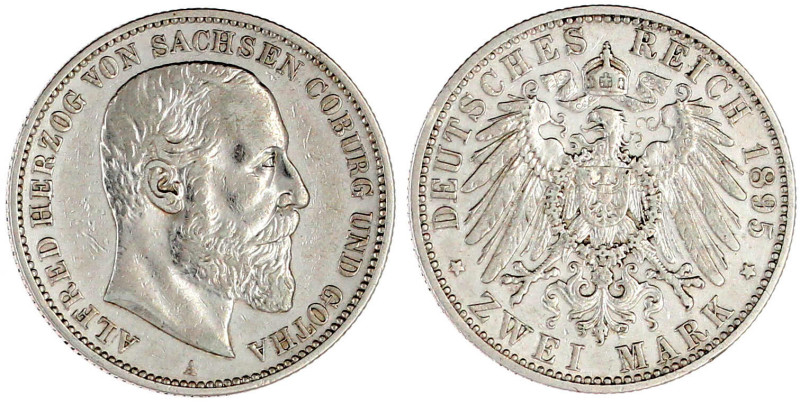 2 Mark 1895 A. sehr schön/vorzüglich, kl. Kratzer. Jaeger 145.