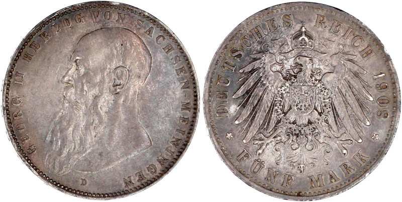 5 Mark 1908 D. Kurzer Bart. sehr schön, min. Randfehler, schöne Patina. Jaeger 1...