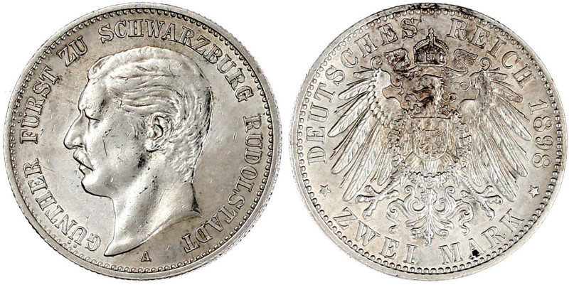 2 Mark 1898 A. gutes vorzüglich, kl. Randfehler. Jaeger 167.