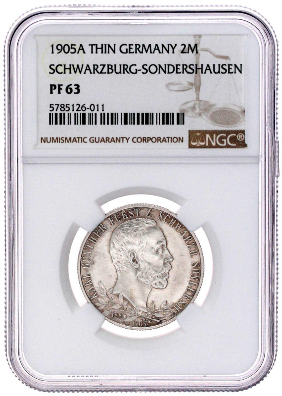 2 Mark 1905. 25 jähr. Regierungsj., breiter Randstab. Im NGC-Blister mit Grading...