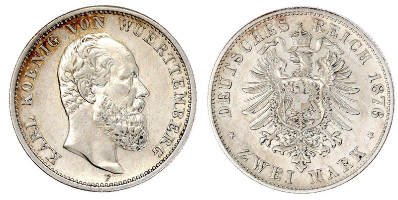 2 Mark 1876 F. fast vorzüglich. Jaeger 172.