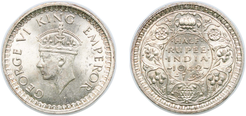 India India - British Raj 1942 • ½ Rupee - George VI Silver (.500) Bombay Mint 5...