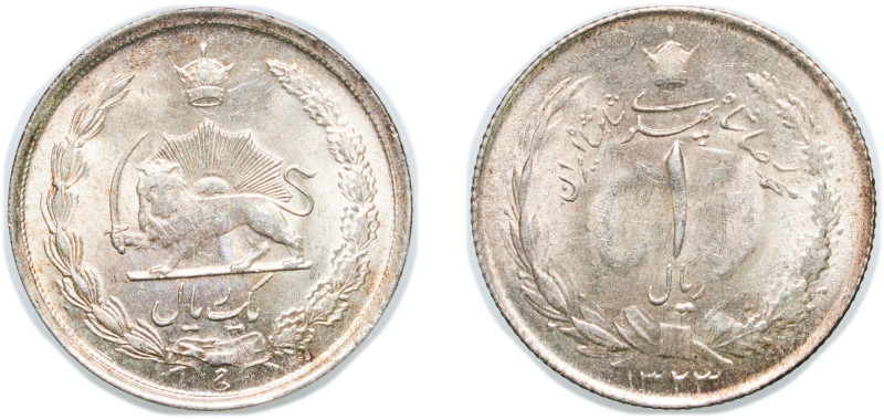 Iran Empire SH 1323 (1944) 1 Rial - Mohammad Rezā Pahlavī Silver (.600) 1.63g UN...