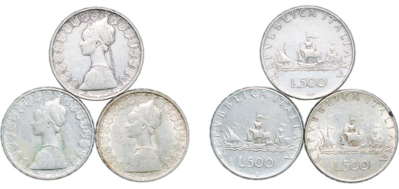 Italy Kingdom 1958 - 1966 R 500 Lire (3 Lots) Silver (.835) Rome Mint XF KM 98 S...