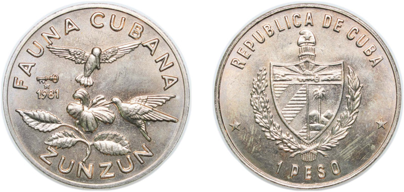 Cuba Second Republic 1981 1 Peso (Bee Hummingbird) Copper-nickel Havana Mint (50...