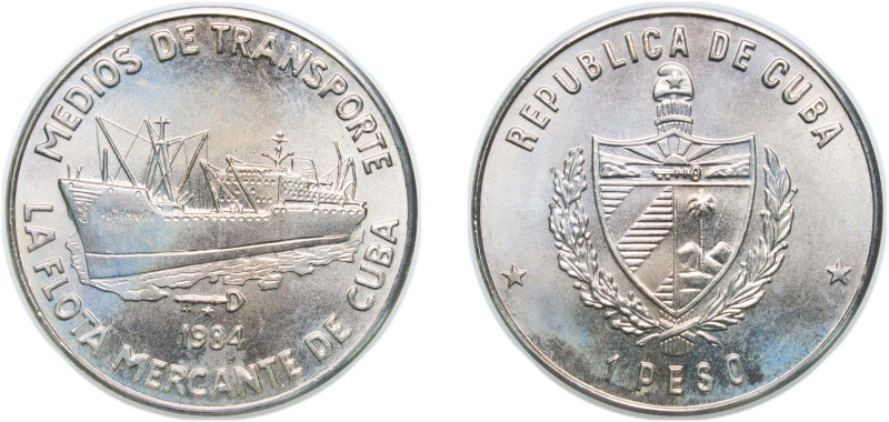 Cuba Second Republic 1984 1 Peso (Merchant Navy of Cuba) Copper-nickel Havana Mi...