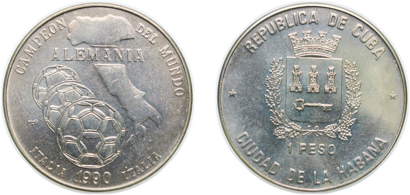 Cuba Second Republic 1990 1 Peso (Italian Map) Copper-nickel Havana Mint (2000) ...