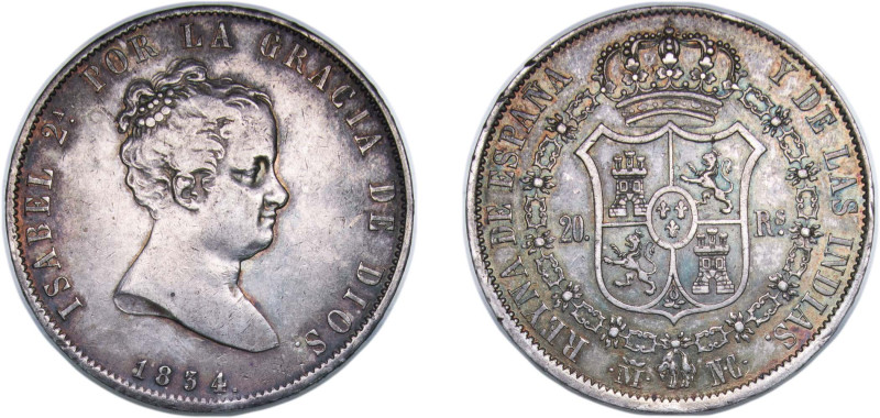 Spain Kingdom 1834 M NC 20 Reales - Isabel II (DIOS) Beautiful patina Very Rare ...