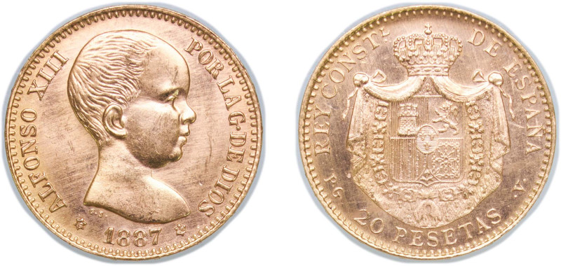 Spain Kingdom 1887 *19-62 PGV 20 Pesetas - Alfonso XIII (1st portrait) Gold (.90...