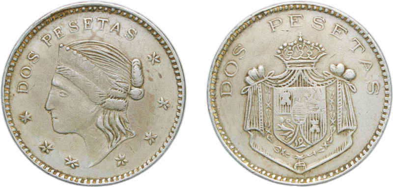 Spain ND Token - Dos Pesetas Nickel 7.84g XF