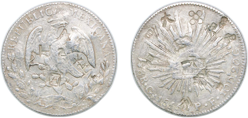 Mexico Federal Republic 1855 Go PF 8 Reales Silver (.903) Guanajuato Mint 26.96g...