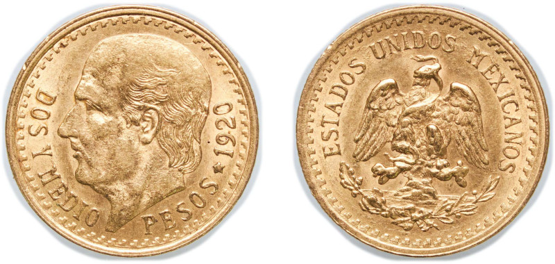 Mexico United Mexican States 1920 2½ Pesos Gold (.900) Mexico City Mint (607000)...