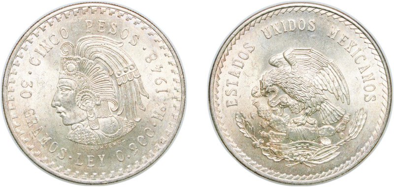 Mexico United Mexican States 1948 Mo 5 Pesos Silver (.900) Mexico City Mint (267...