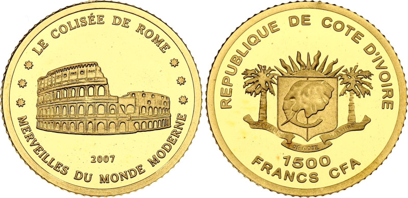 Ivory Coast 1500 Francs CFA 2007
KM# 40, N# 114986; Gold (.917) 1 g., Proof; Mo...