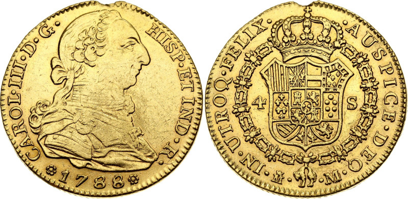 Mexico 4 Escudos 1788 FM
KM# 142.1, N# 15095; Gold (.875) 13.38 g.; Charles III...