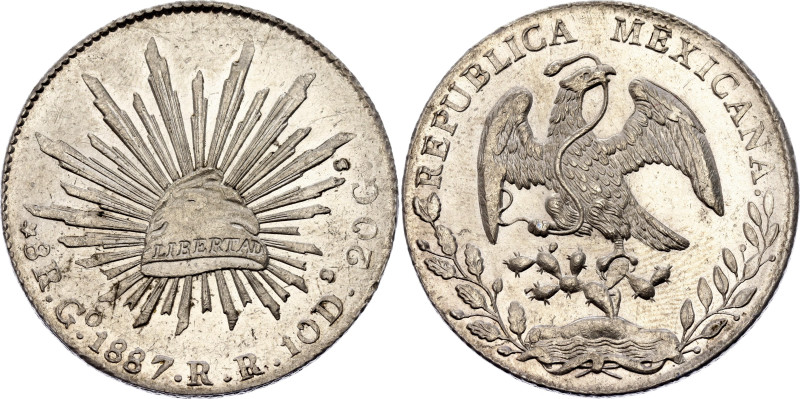 Mexico 8 Reales 1887 Go RR
KM# 377.8, N# 7394; Silver 26.97 g.; Guanajuato Mint...