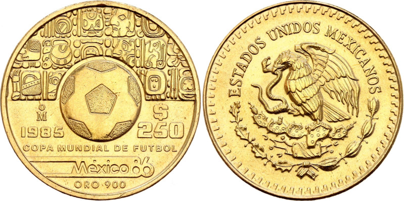 Mexico 250 Pesos 1985 Mo
KM# 500, N# 56858; Gold (.900) 8.65 g.; World Cup - Me...