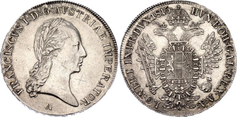 Austria 1/2 Taler 1815 A
KM# 2152, Adamo# C36, N# 33718; Silver 13.99 g.; Franz...