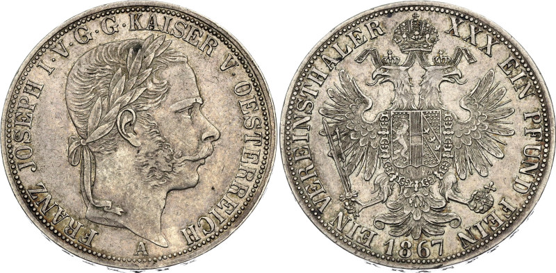 Austria 1 Vereinsthaler 1867 A
KM# 2245, N# 22598; Silver 18.48 g.; Franz Josep...