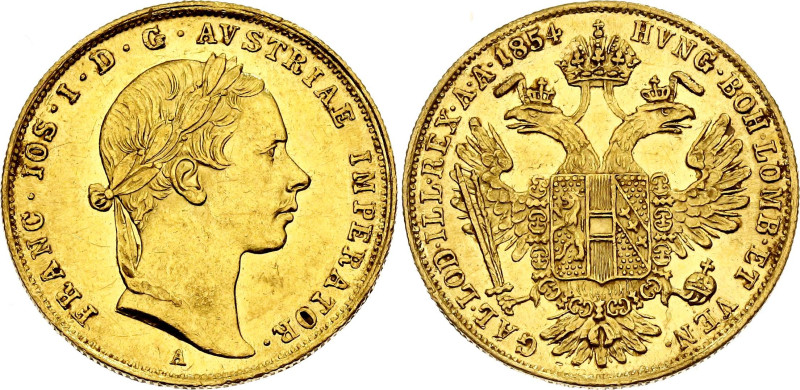 Austria Dukat 1854 A
KM# 2263, N# 33653; Gold (.986) 3.49 g.; Franz Joseph I; V...