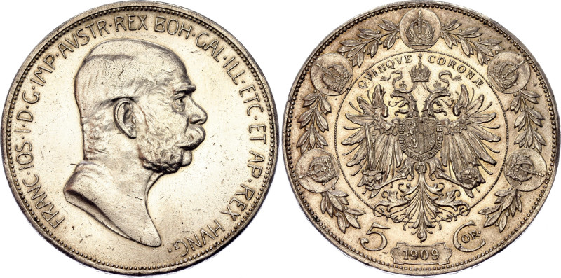 Austria 5 Corona 1909
KM# 2814, N# 14761; Silver 24.00 g.; Franz Joseph I; UNC-...