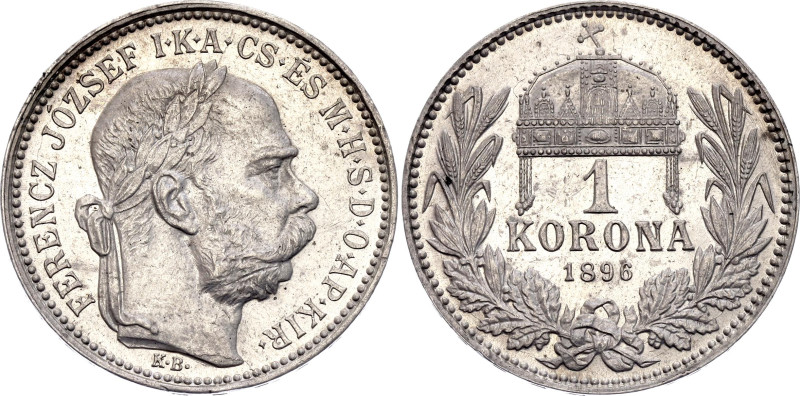 Hungary 1 Korona 1896 KB
KM# 484, N# 7093; Silver 5.00 g., Prooflike; Franz Jos...