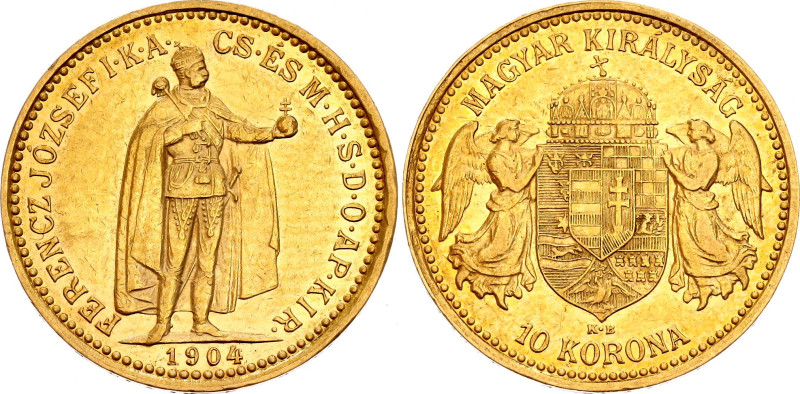 Hungary 10 Korona 1904 KB
KM# 485, N# 10813; Gold (.900) 3.37 g., 19 mm.; Franz...