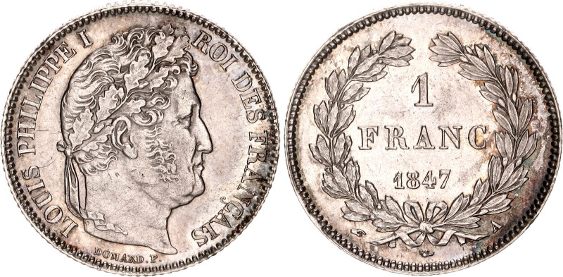 France 1 Franc 1847 A
KM# 748.1, Gad# 453, N# 2090; Silver 5.04 g.; Louis Phili...