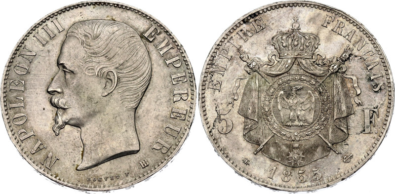 France 5 Francs 1855 BB
KM# 782.2, Gad# 734, N# 1183; Silver 24.96 g.; Napoleon...